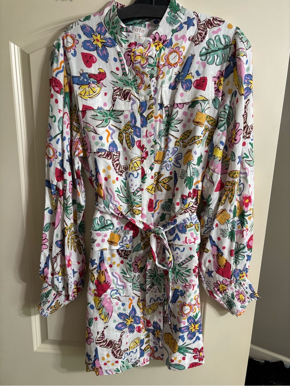 Fate Tropical Birds Floral Button-Front Dress with Multicolor Bloom